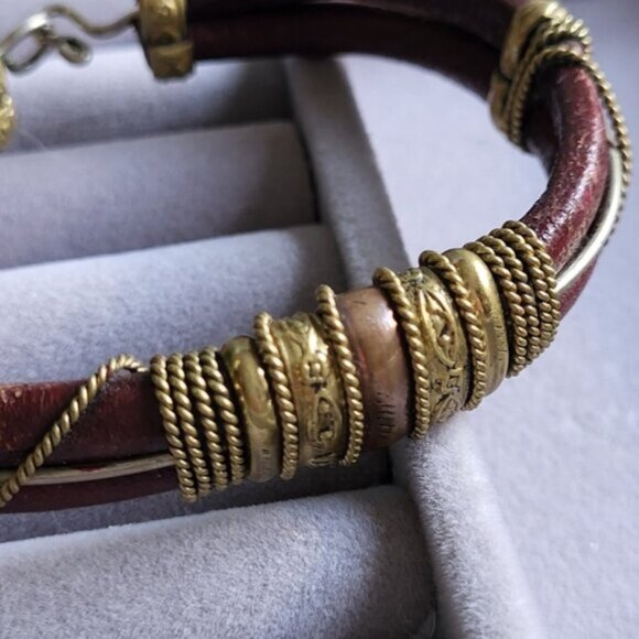 Vintage Ethnic Artesian Leather Copper Rope Twist Adjustable Bracelet - Picture 3 of 10